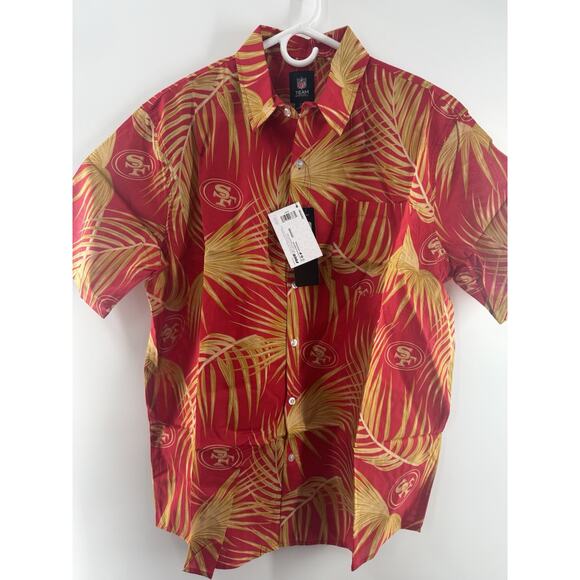FOCO NFL Mens SF Team Logo Floral Aloha Tropical Button Up Shirt Hawaiian Large - Picture 6 of 15